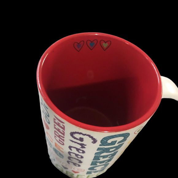Souvenir of Greece Coffee Mug, Tall Cup, Red Lined w/Hearts - Picture 6 of 7